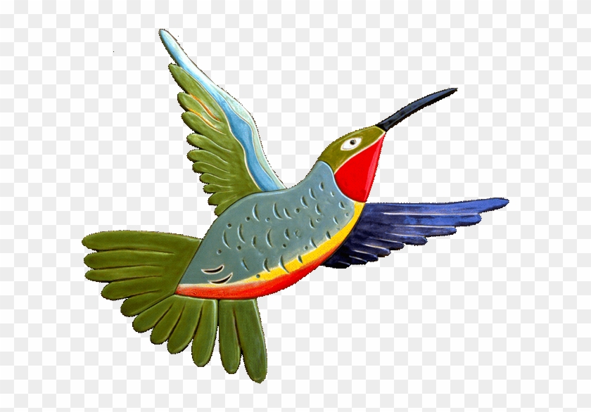 Large Free Form Ceramic Panel Of Hummingbird In Flight - Ruby-throated Hummingbird #1189432