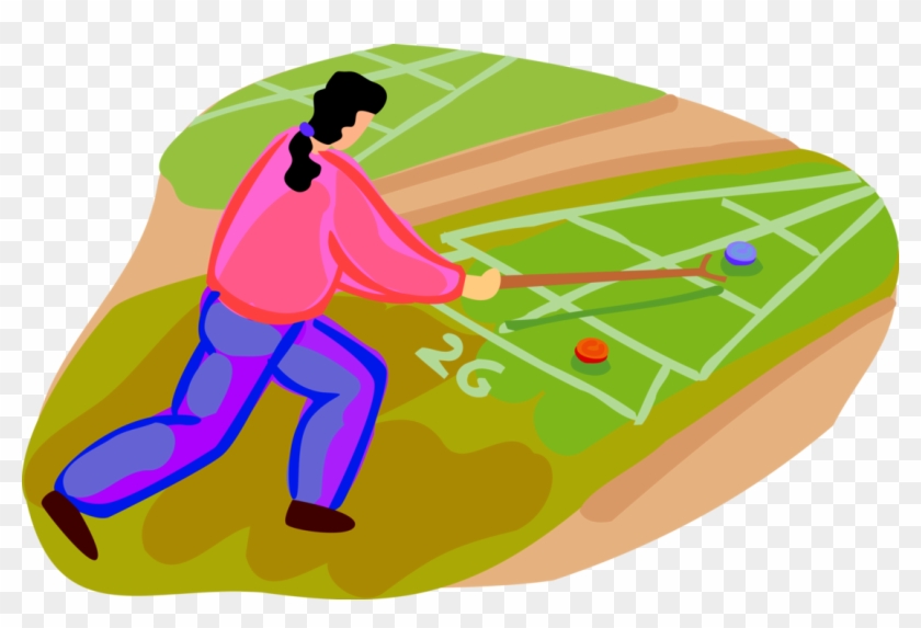 Vector Illustration Of Shuffleboard Player Uses Cue - Shuffleboard Clip Art #1192190