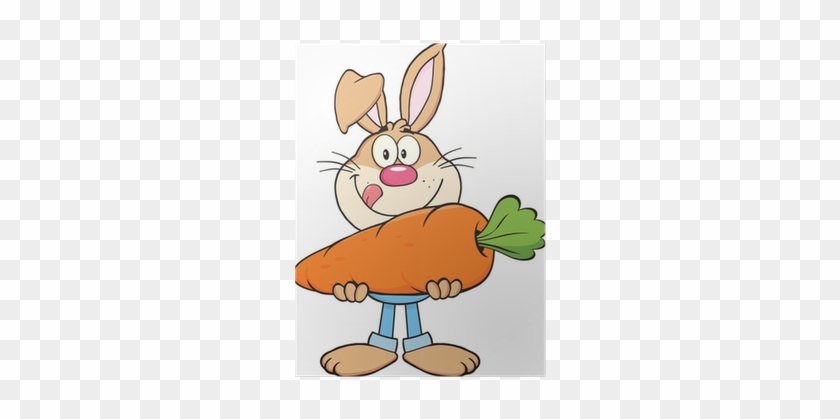Hungry Rabbit Cartoon Character Holding A Big Carrot - Cute Blue Rabbit Throw Blanket #1192264