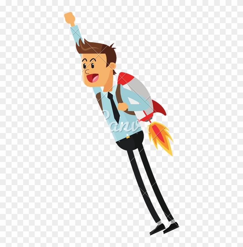 Flying Businessman With Jetpack Icon - Vector Graphics #1192360