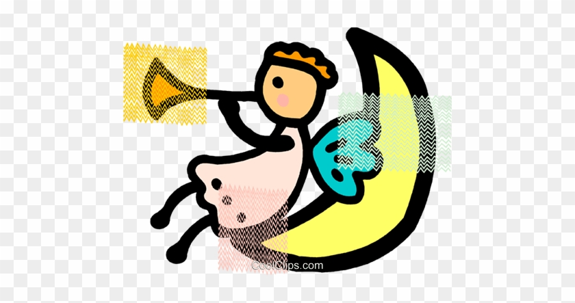Angel Sitting On The Moon Playing Horn Royalty Free - Angel Sitting On The Moon Playing Horn Royalty Free #1192958