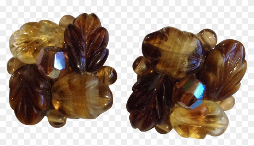 Gorgeous Vintage West Germany Glass Brown Leaves Clip - Crystal #1193081