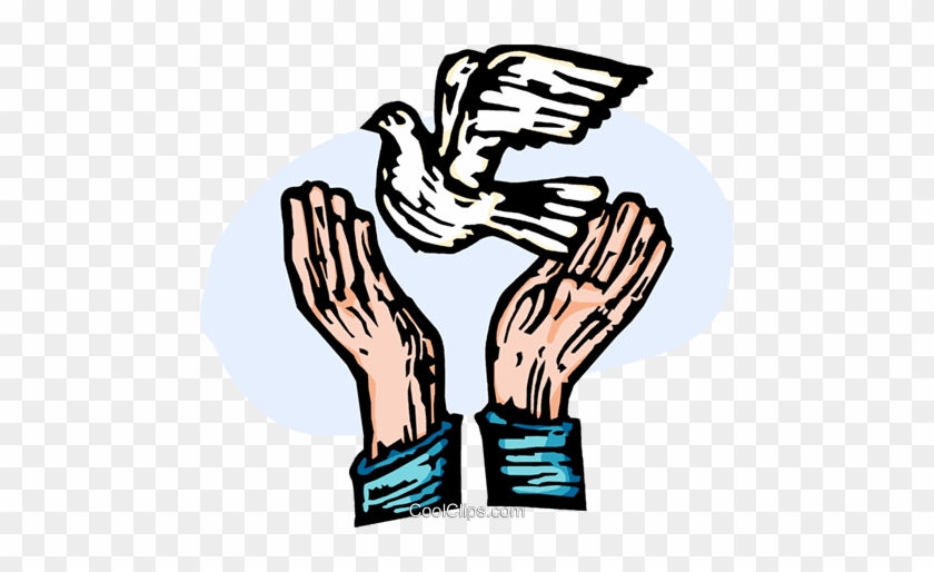 Hands Releasing A Peace Dove Royalty Free Vector Clip - Dove Release Hands Clip Art Free #1194600