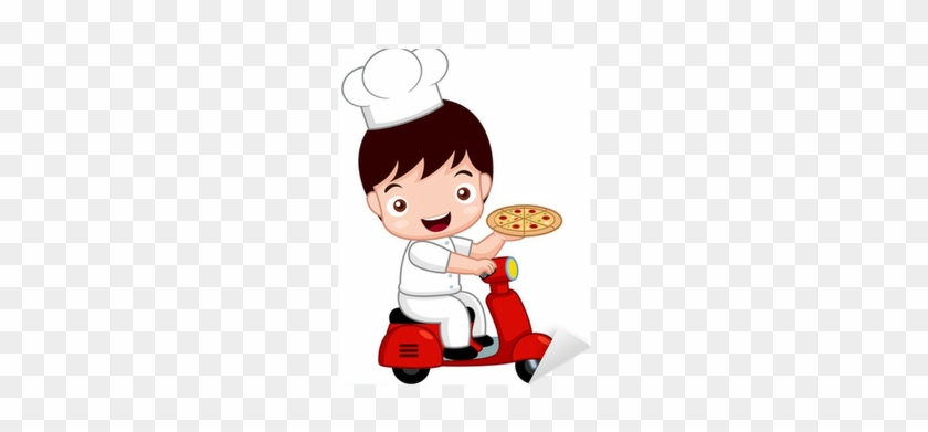 Illustration Of Cartoon Cute Pizza Chef On Bike Sticker - Chef Pizza Cartoon #1195016