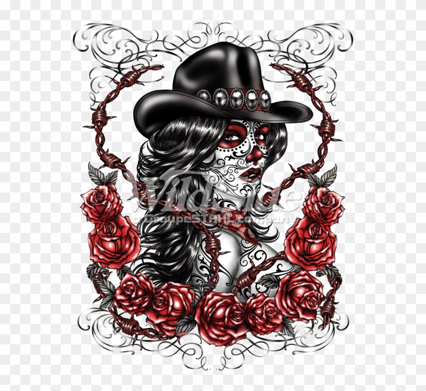 Day Of The Dead Cowgirl - T Shirt Design Skull For Woman #1195027