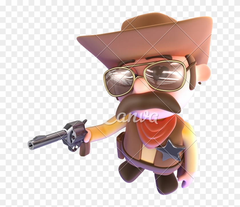 3d Funny Cartoon Cowboy Pointing His Gun Ready To Shoot - Poster #1195146