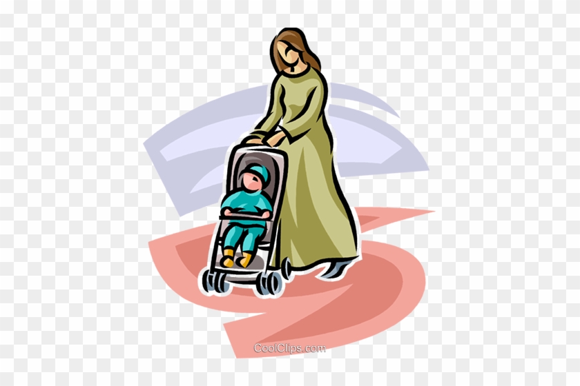 Woman Pushing A Baby Stroller Royalty Free Vector Clip - Illustration #1195181
