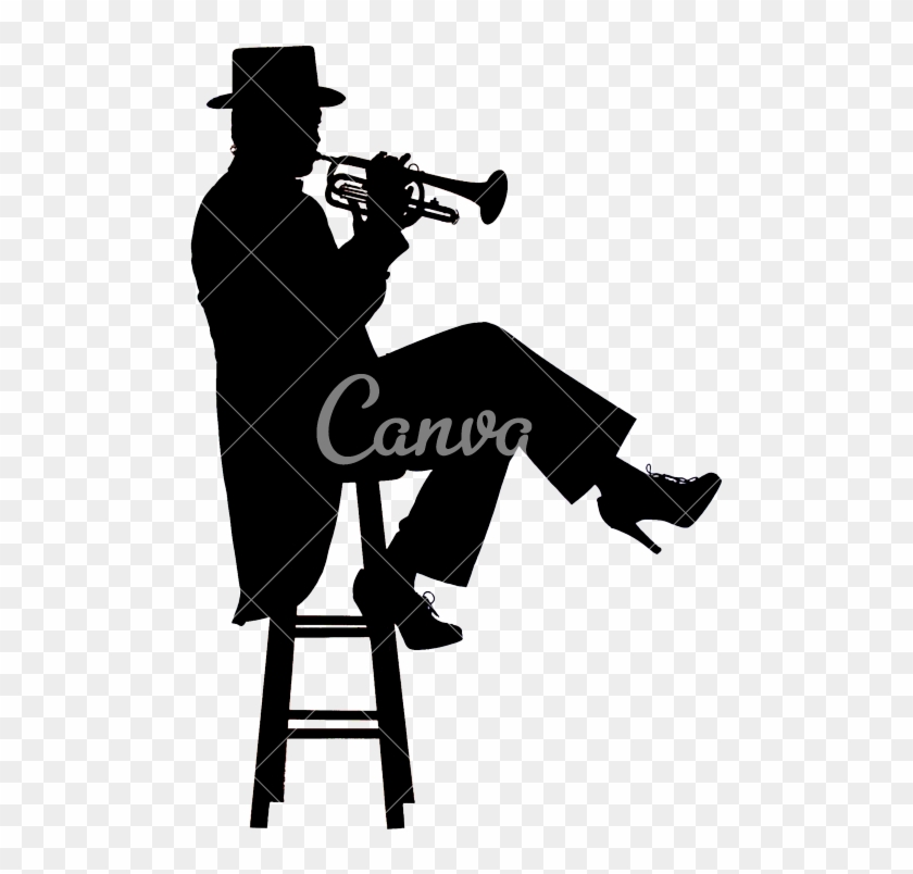 Silhouette Of A Woman Trumpet Player - Canva #1195648