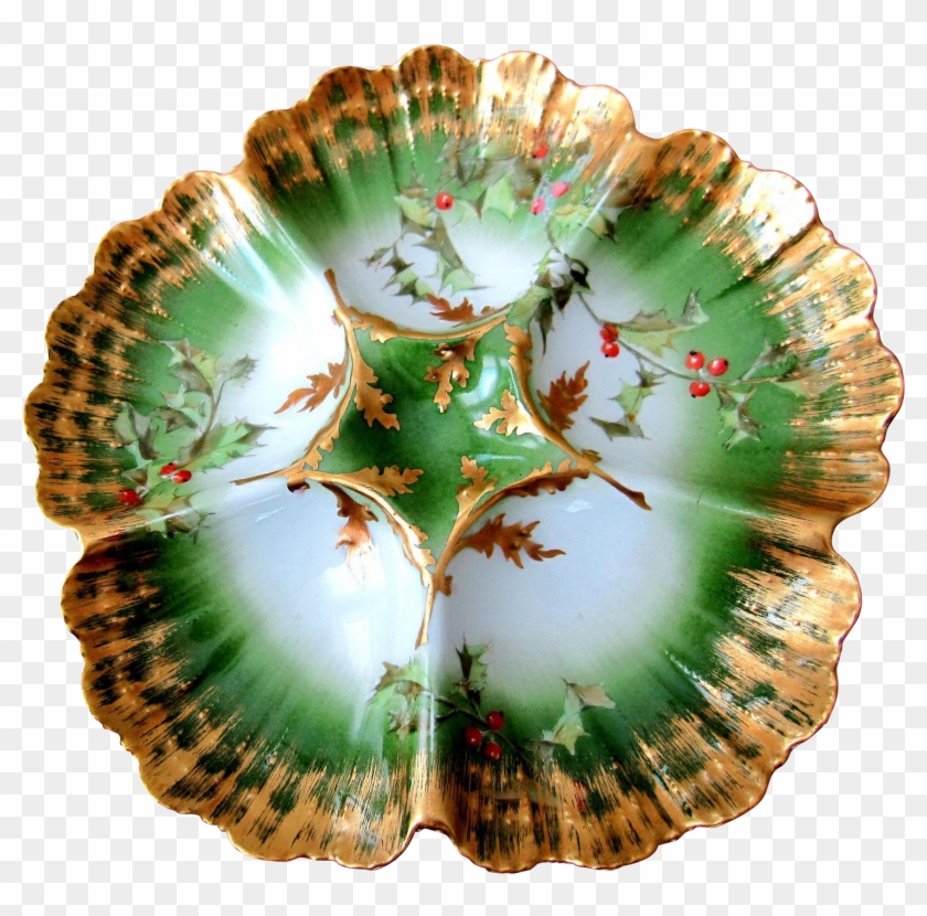 Antique **christmas Holly** Oyster Plate From - Shell #1196118