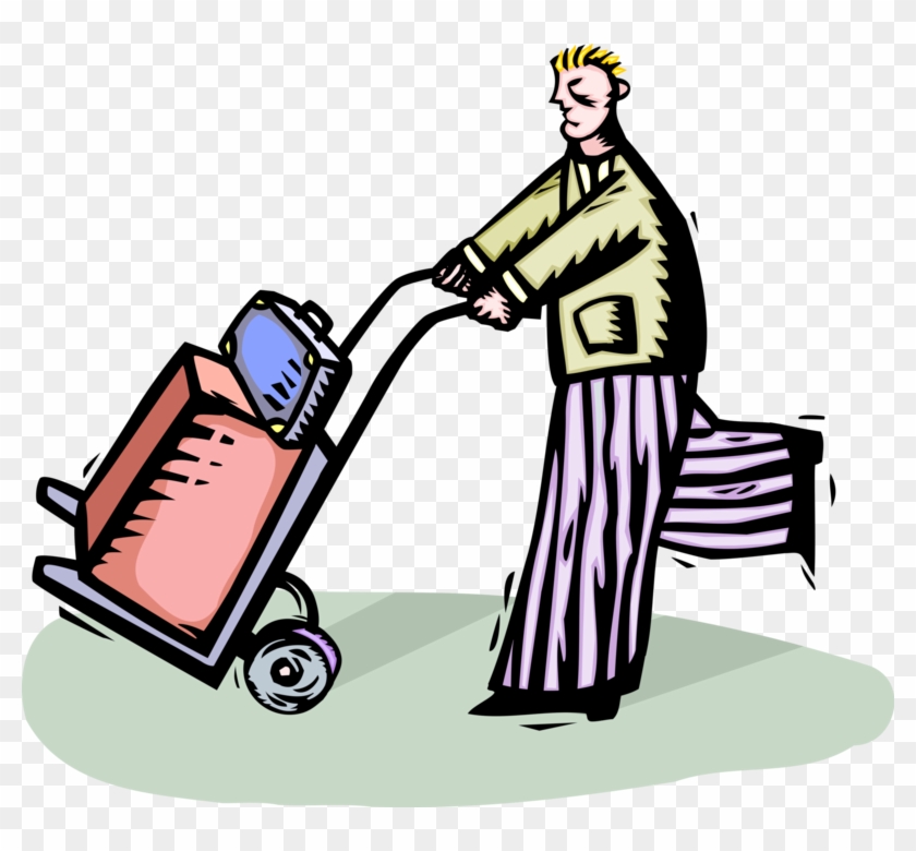 Vector Illustration Of World Traveler Pushes Luggage - Vector Illustration Of World Traveler Pushes Luggage #1197204