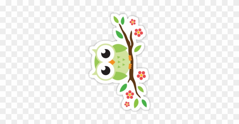 Cute Green Cartoon Owl On Floral Branch Sticker By - Niedliche Grüne Eule Auf Personalisiertem Namen Kaffeetasse #1197402