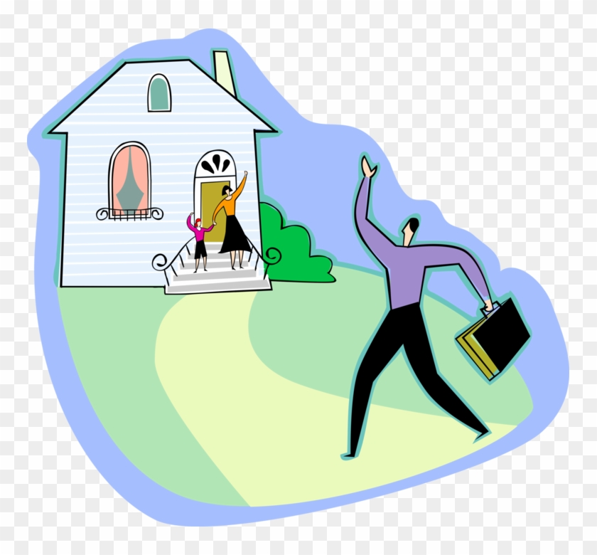 Vector Illustration Of Father Arriving Home From Work - Arriving Home Clipart #1198949