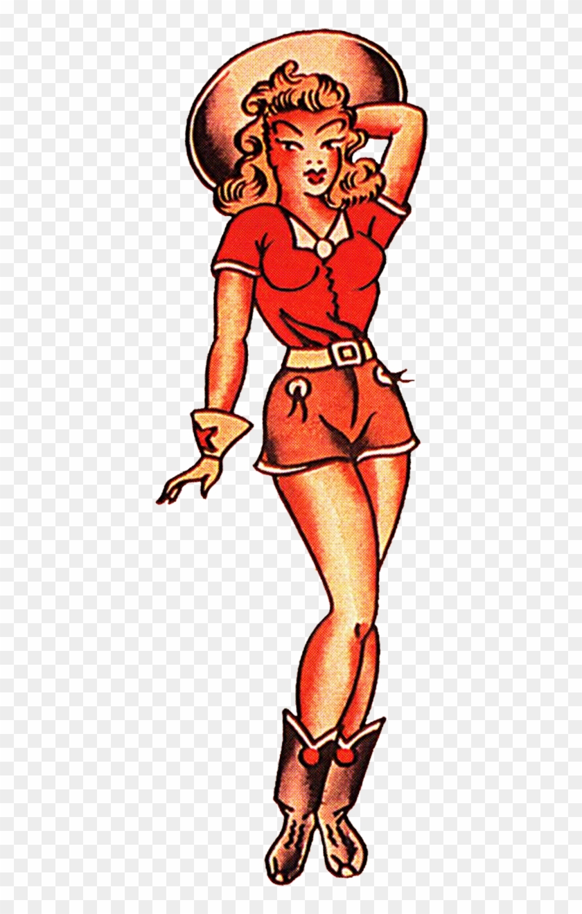 Sailor Jerry Vintage Tattoo Designs, Red Cow Girl, - Sailor Jerry Cowgirl Tattoo #1199695