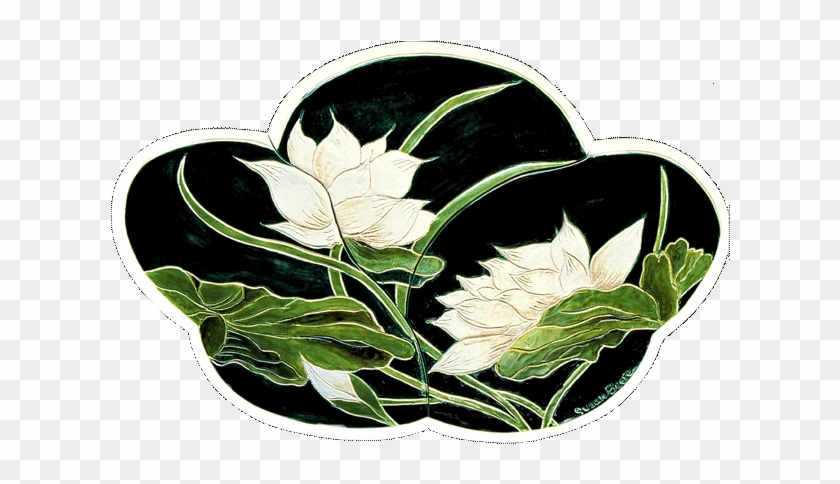 Large Free Form Ceramic Panel Of Two Lotus Flowers - Pond #1200158