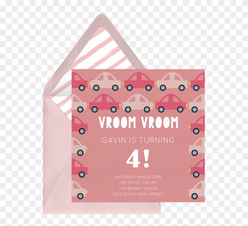 Vroom Vroom Invitation In Pink - Construction Paper #1200333