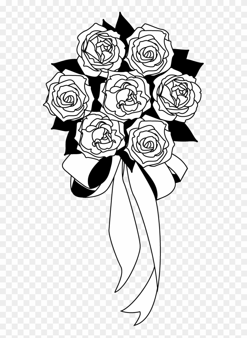 Floral Design Nosegay Black And White Clip Art - フリー 素材 イラスト ブーケ モノクロ #1200779