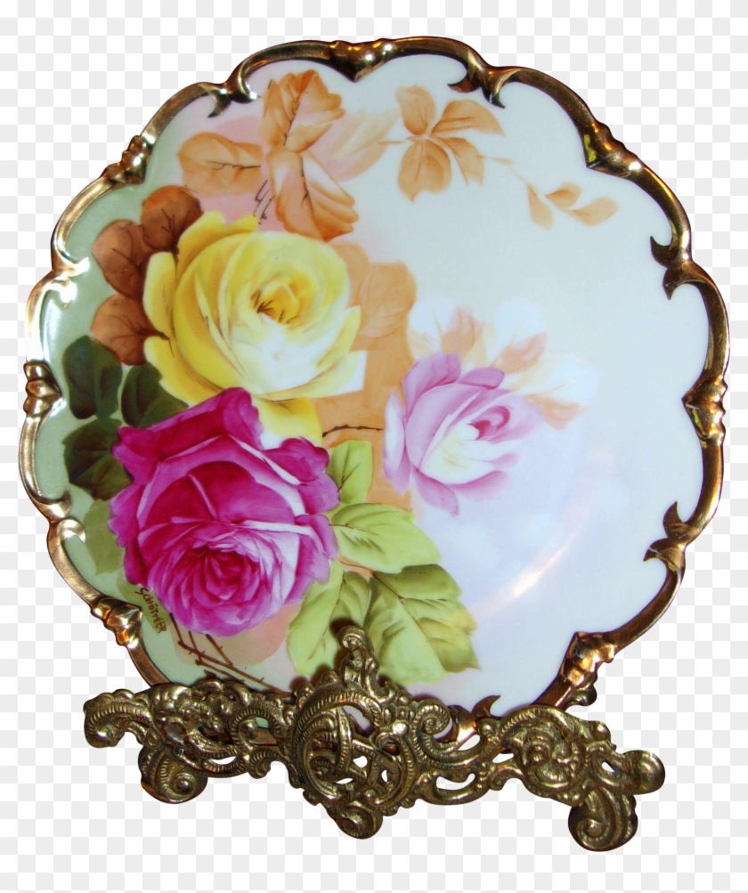 Leonard Austria Hand Painted Rose Plate,artist Signed - Artificial Flower #1200811