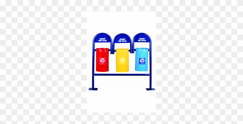 3'lü İki̇ Ayakli Geri̇ Dönüşüm Çöp Kovasi - Recycling Bin #1201019