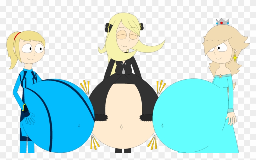 Samus, Rosalina And Cynthia Belly Bump By Angry-signs - Cartoon #1201464