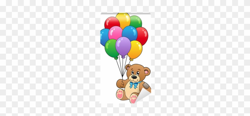 Cute Teddy Bear Holding Balloons Wall Mural • Pixers® - Cartoon Picture Of Balloons #1201703