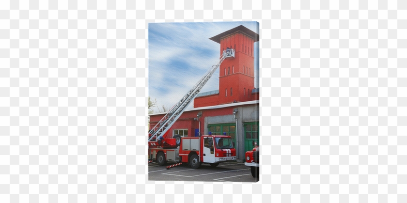 Quadro Su Tela Fire Station, Camion Rosso Fuoco Con - Fire Station #1201715