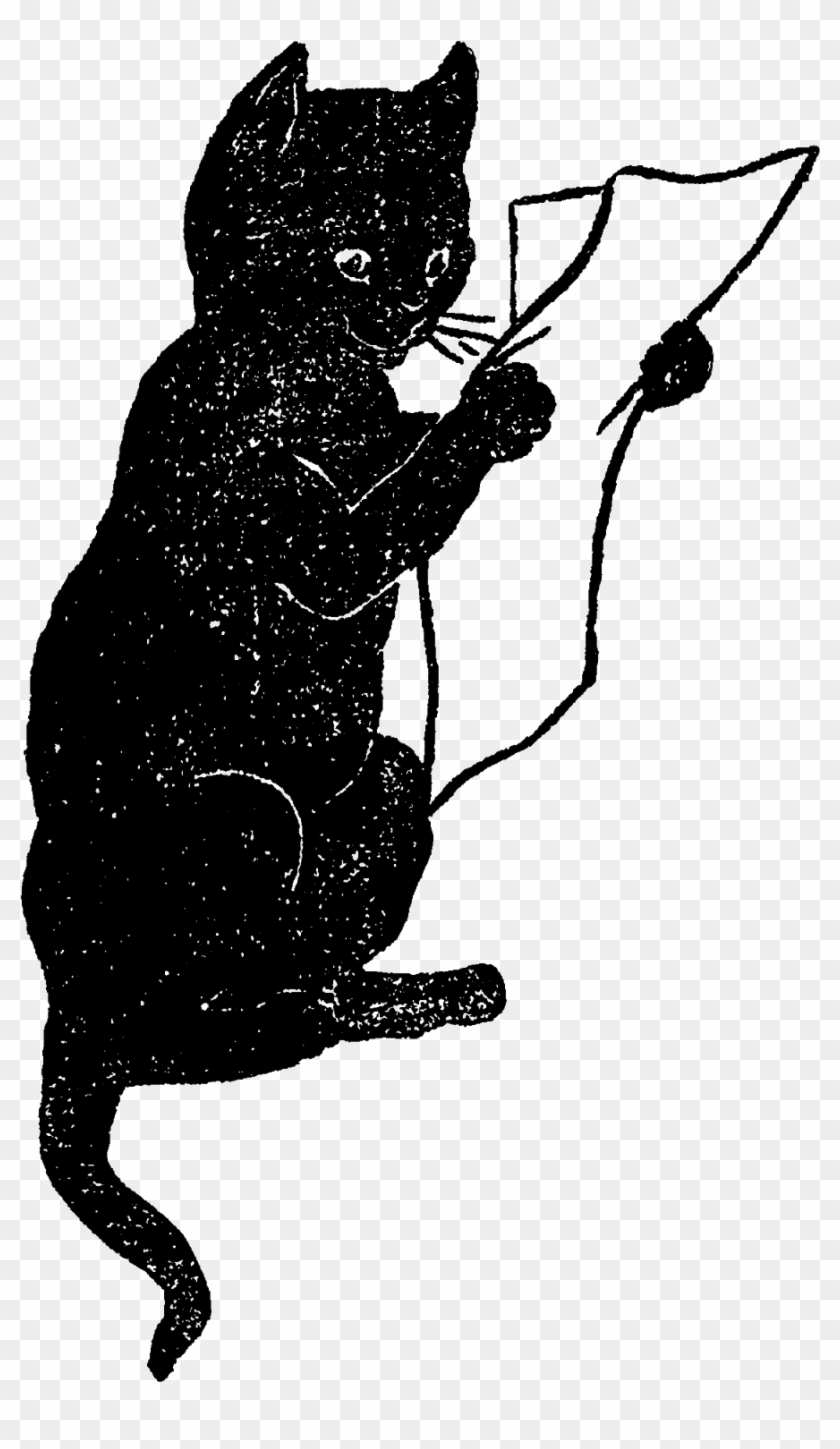 Black Cat Antique Illustration Funny Animal Clipart - Cat Clip Art #1202236