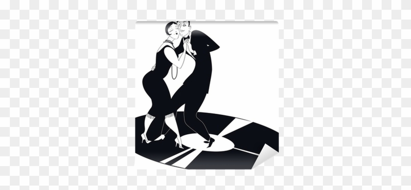 Couple Dancing Tango On A Vinyl Record Clipart Wall - Casal Dançando Em Preto E Branco #1202767