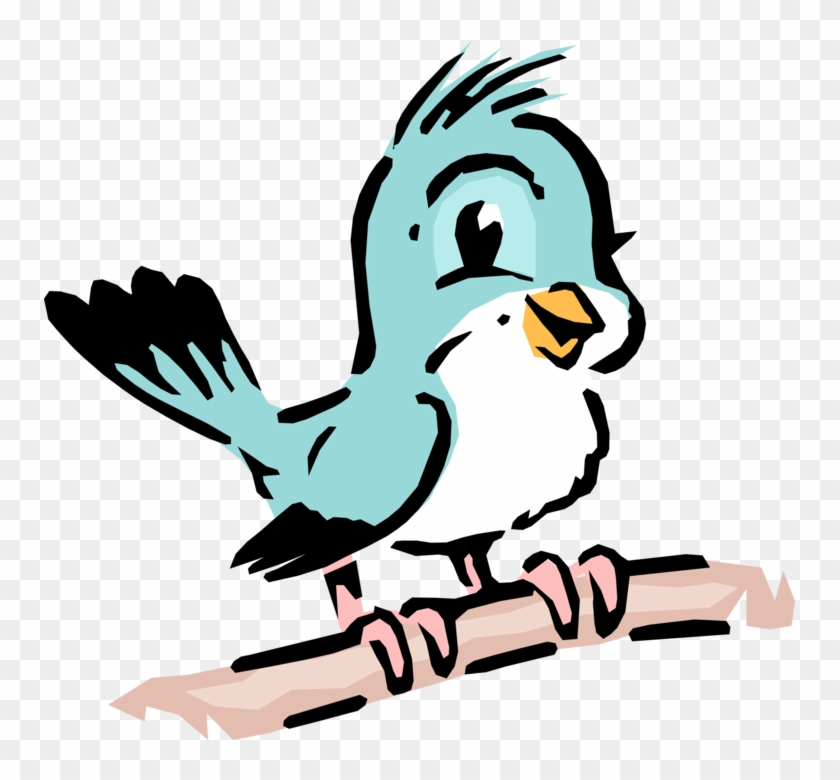 Vector Illustration Of Cartoon Bluebird Bird Sits On - Vogel Clipart #1202866