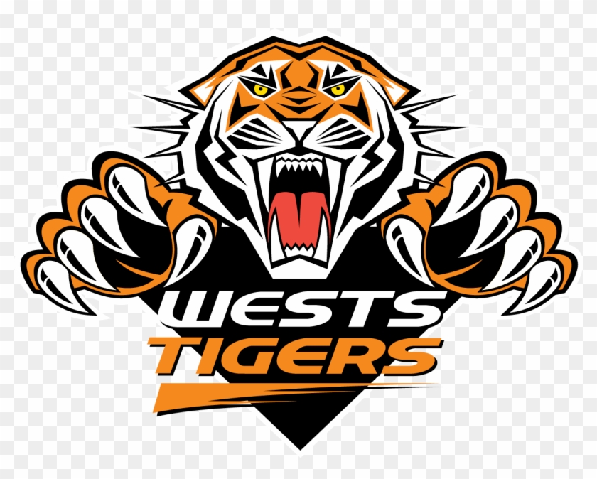 Royalty Vector Of A Logo Friendly Tiger Holding Sign - West Tigers Logo #1203046