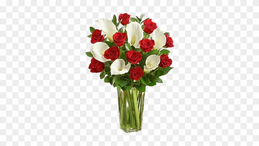 Red Roses And White Calla Lillies Bouquet - Calla Lily Valentines Bouquet #1204647