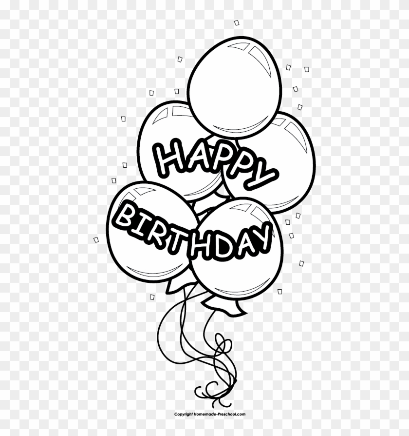 Clip Art Birthday Balloons Black And White Happy Balloon - Circle #1205192