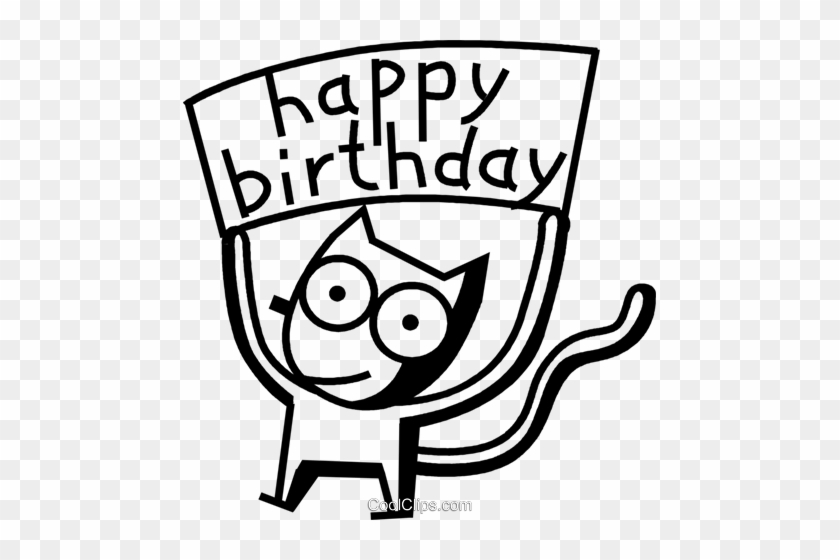 Happy Birthday Cat Royalty Free Vector Clip Art Illustration - Happy Birthday Vector Black And White Png #1205278