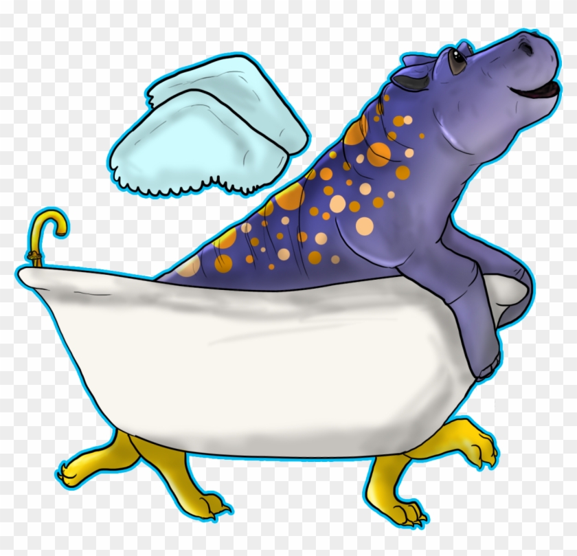 Purple Spotted Hippo Riding In A Bathtub By Spiritinspace - Cartoon #1205281