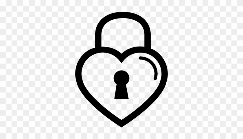 Heart Shaped Lock Outline Vector - Black And White Heart Lock #1206569