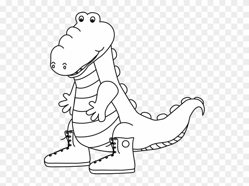 Black And White Alligator Wearing Sneakers Clip Art - Alligator Transparent Image Black And White #1206882