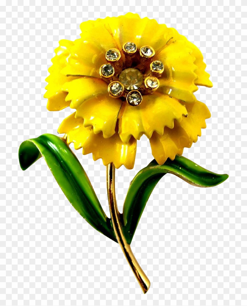Crown Trifari Yellow Enamel Carnation Flower Pin - Trifari Flower Pin #1206982