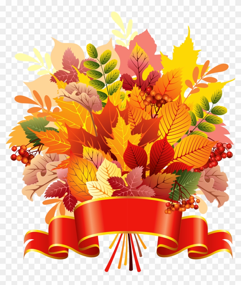 Similiar Fall Basket Clip Art Flowers Keywords - Autumn Leaves Bouquet Png #1207159