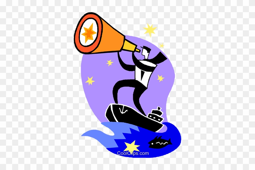 Sailor Looking Through A Telescope Royalty Free Vector - Ship Telescope Clipart #1207172