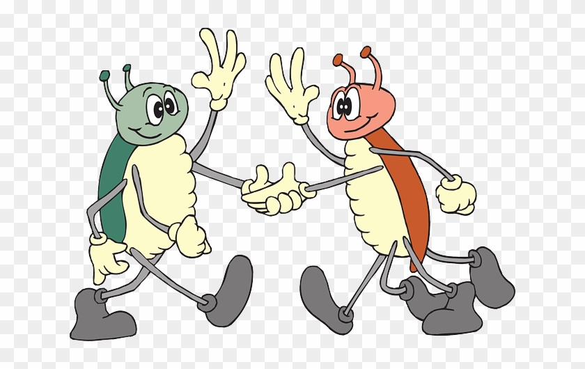 Handshake, Cartoon, Bugs, Wave, Smile, Friendly, Bug - Friendly Clipart #1208681