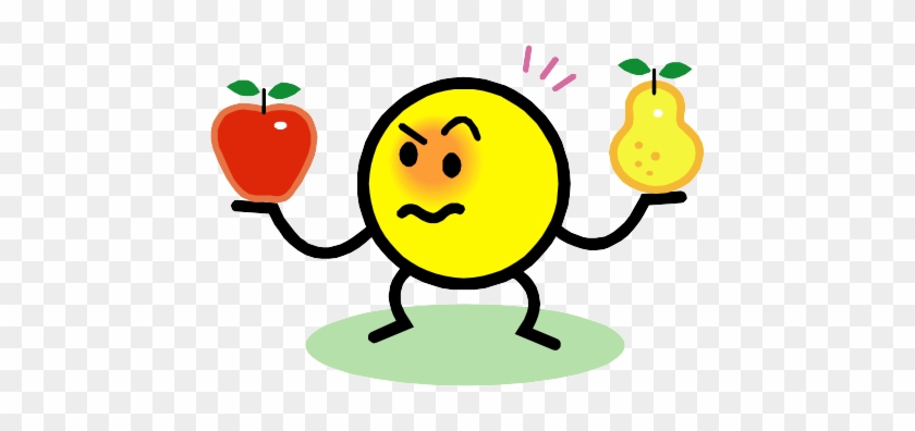 A Cartoon Face Frowning And Holding Up An Apple And - Similarities And Differences Clipart #1208706