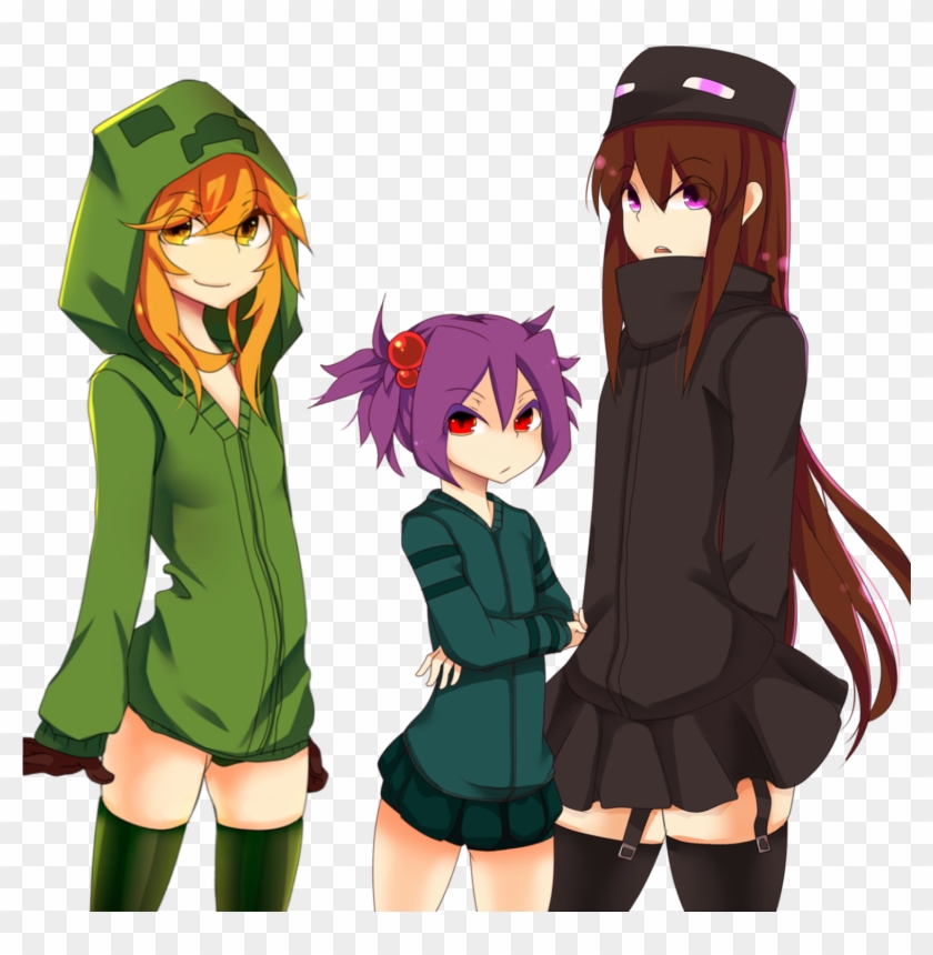 Creeper, Cave Spider And Enderman By Meteor1422 - Enderman Girl And Creeper Girl #1209453