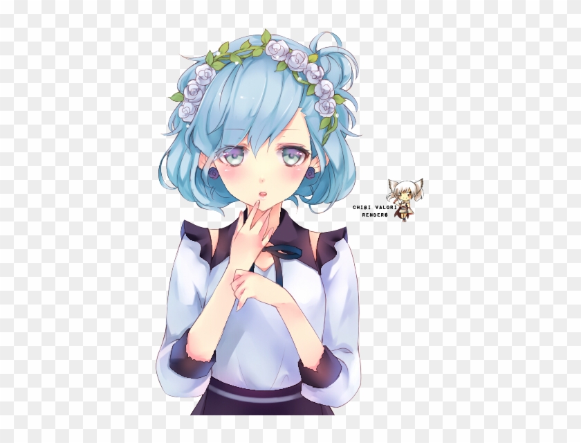 Anime Blue Hair Blue Exorcist 少女向けアニメ Chibi - Anime Flower Crown Girl #1209709