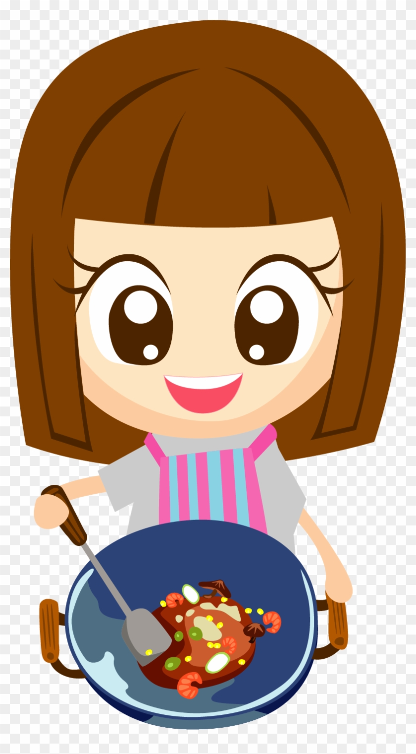 Cooking Cartoon Illustration - Girl Cooking Cartoon - Free Transparent PNG  Clipart Images Download