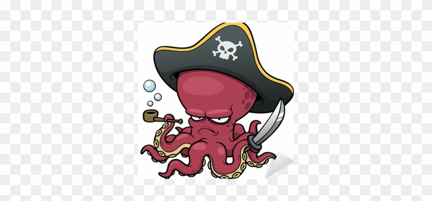 Vector Illustration Of Cartoon Pirate Octopus Sticker - Octopus Cartoon #1210429