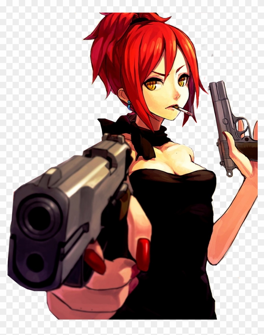 Demon Anime Girl With Guns For Kids - Red Hair Anime Girl #1211177