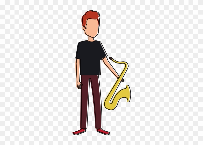 Man Playing Saxophone Character - Vector Graphics #1211653