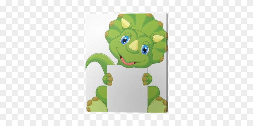 Cute Dinosaur Cartoon Holding Blank Sign Canvas Print - Cute Cartoon Pictures Of Dinosaurs #1211688