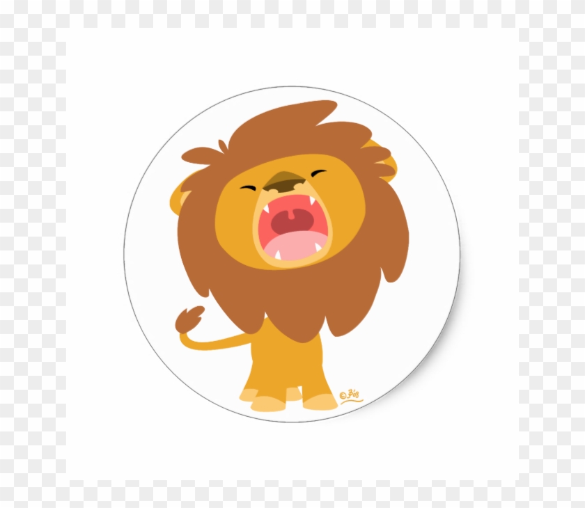 Cute Mighty Roaring Lion Cartoon Round Sticker - Cute Cartoon Lion Roaring #1211846