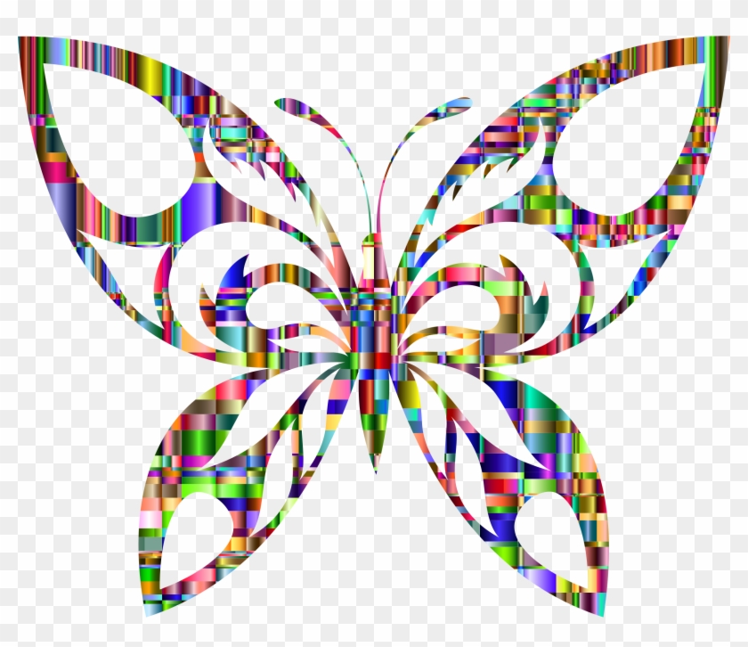 Checkered Tribal Butterfly Silhouette - Butterfly Silhouette #1212273