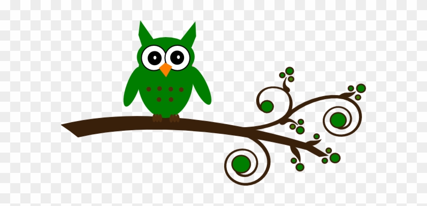 Green Branch Cliparts - Owl On Branch Clip Art #1212682